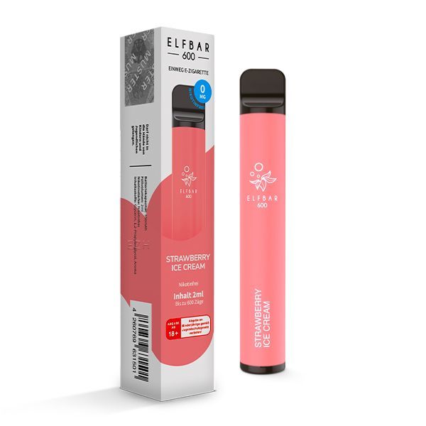 Elfbar 600 - Einweg E-Zigarette - Strawberry Ice Cream 0mg - Steuerware -